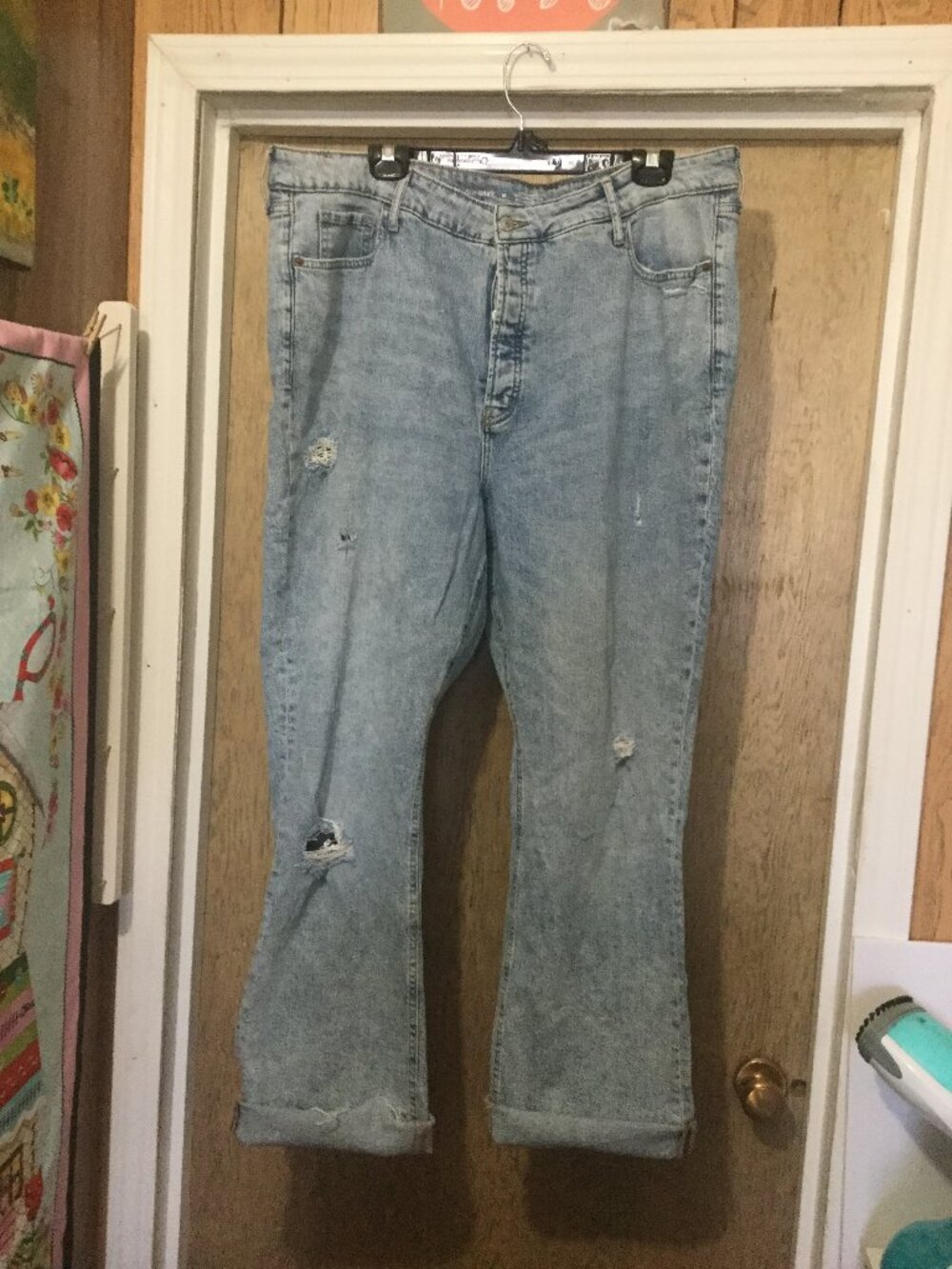 Old Navy size 18 destressed jeans Kicker boot cut super high rise waist 20